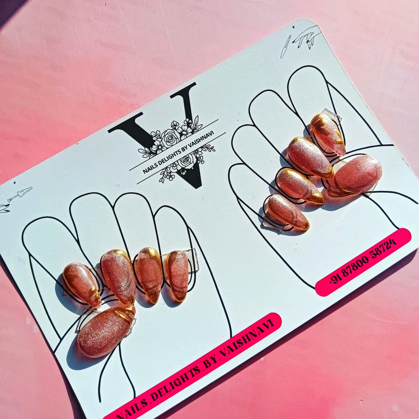 Golden Rose Cat Eye Press-On Nails