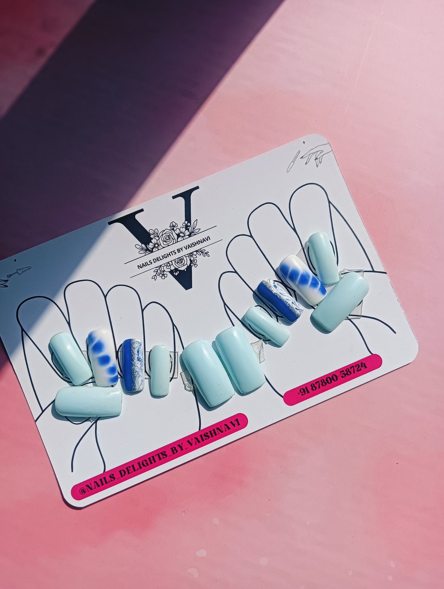 Ocean Breeze – Aqua & Indigo Press-On Nails