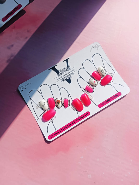 Floral Crush – Pink & Cream Art Nails